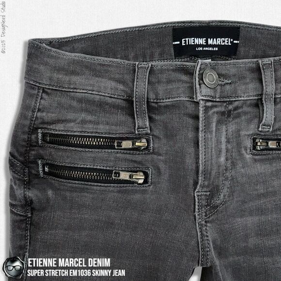 ETIENNE MARCEL DENIM SUPER STRETCH SKINNY MULTI ZIP JEANS EM1036 IN GREY SIZE 24 - Picture 7 of 16